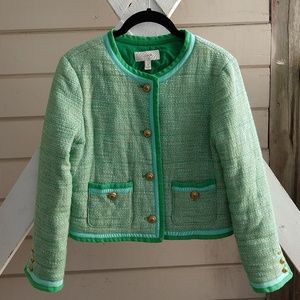 JCrew green blue quilted cotton blazer gold 6